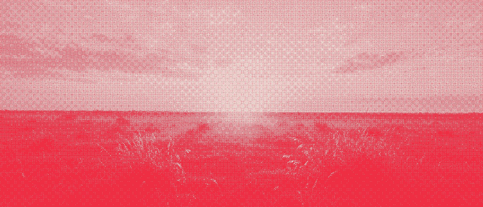 Amanecer sobre el campo en estampa roja de la casa